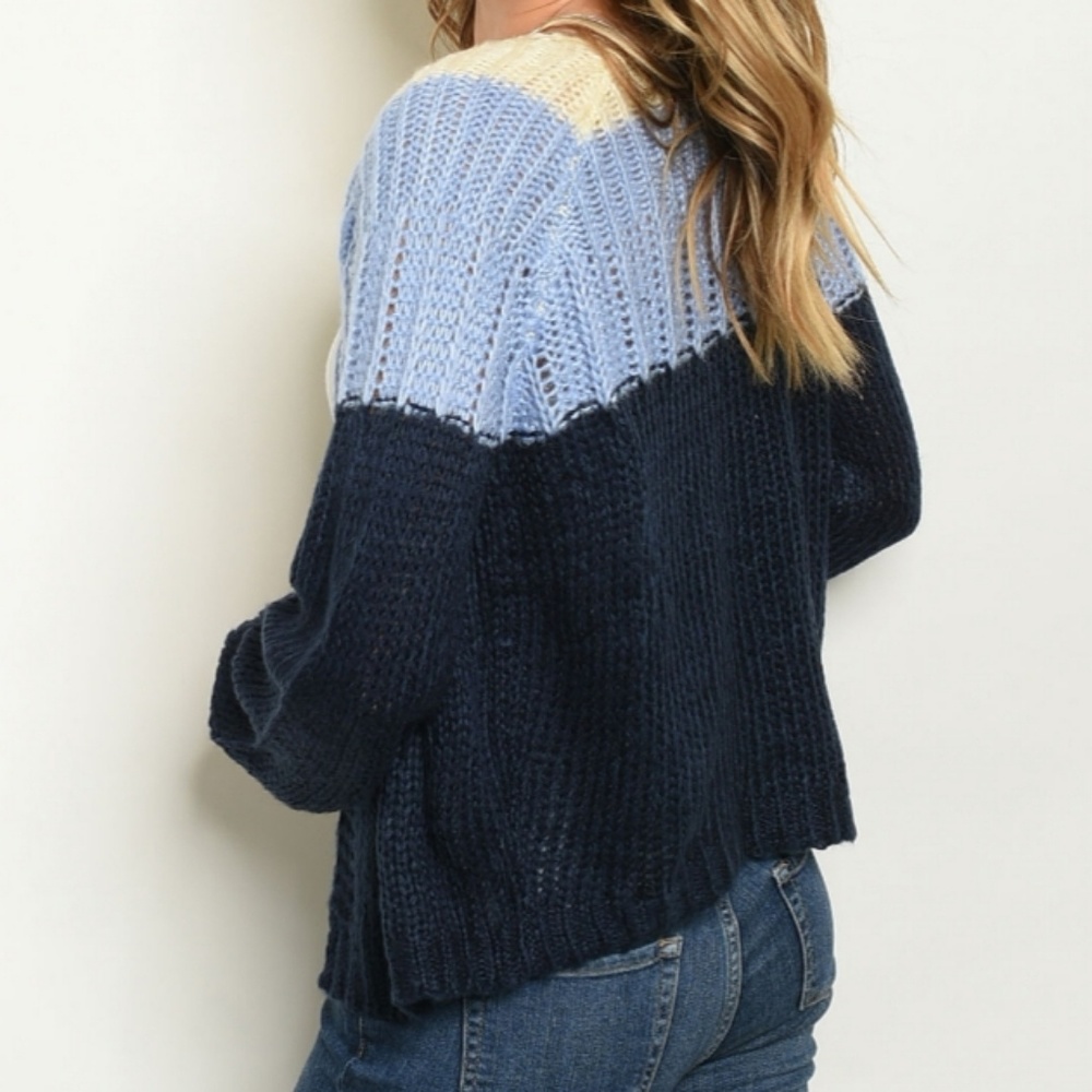 Navy Color Block Cardigan - Picture 2 of 7
